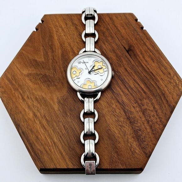 Brighton Women's Two Tone Harmony Floral Watch Bracelet Chain Link Band Preppy - Picture 4 of 7